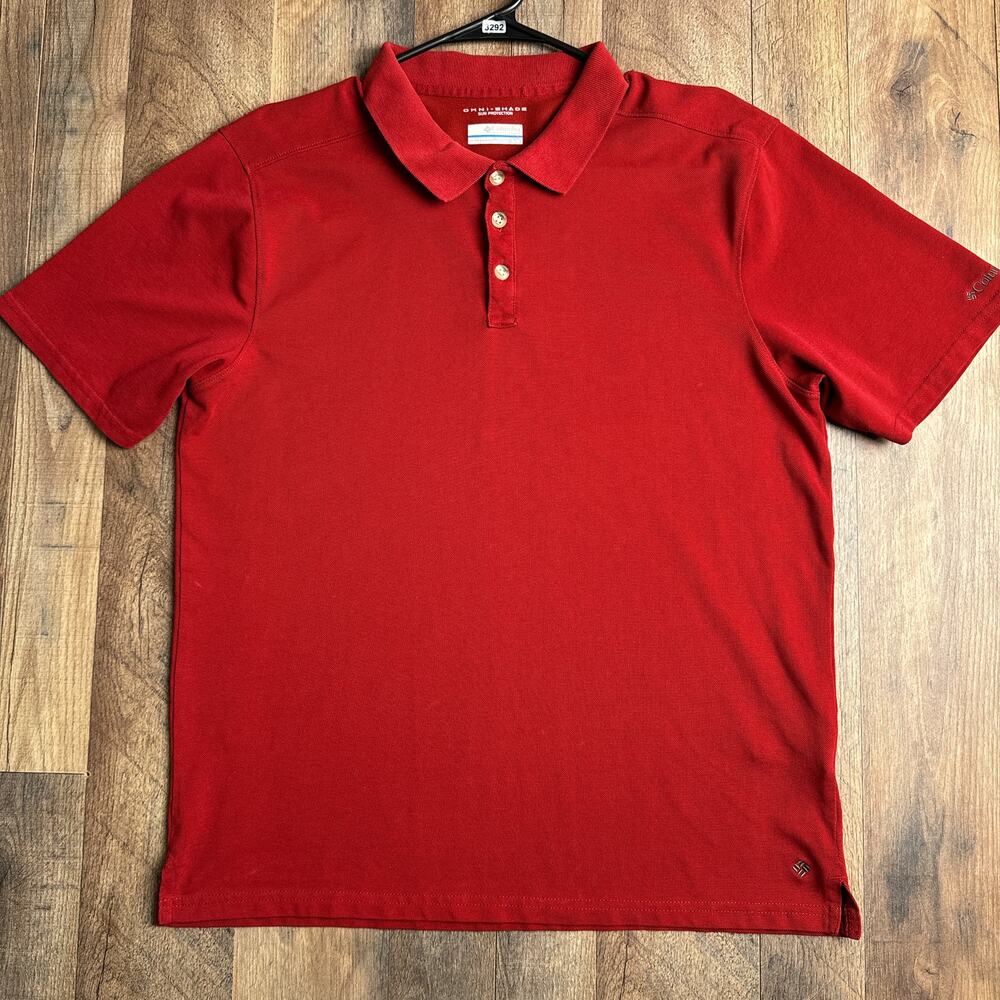 Columbia Elm Creek Polo Shirt‎ Men's Medium Red Short Sleeve Omni-Shade Fishing